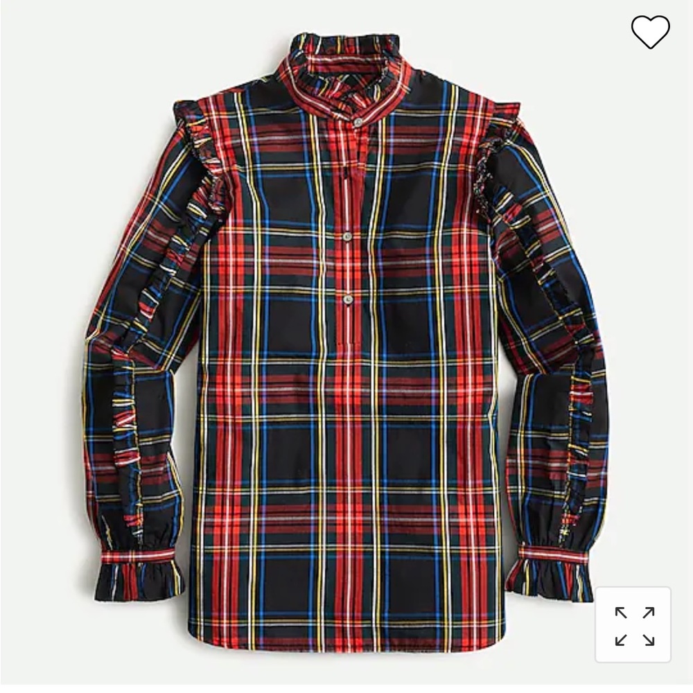 Classic-fit ruffle popover in black Stewart tartan